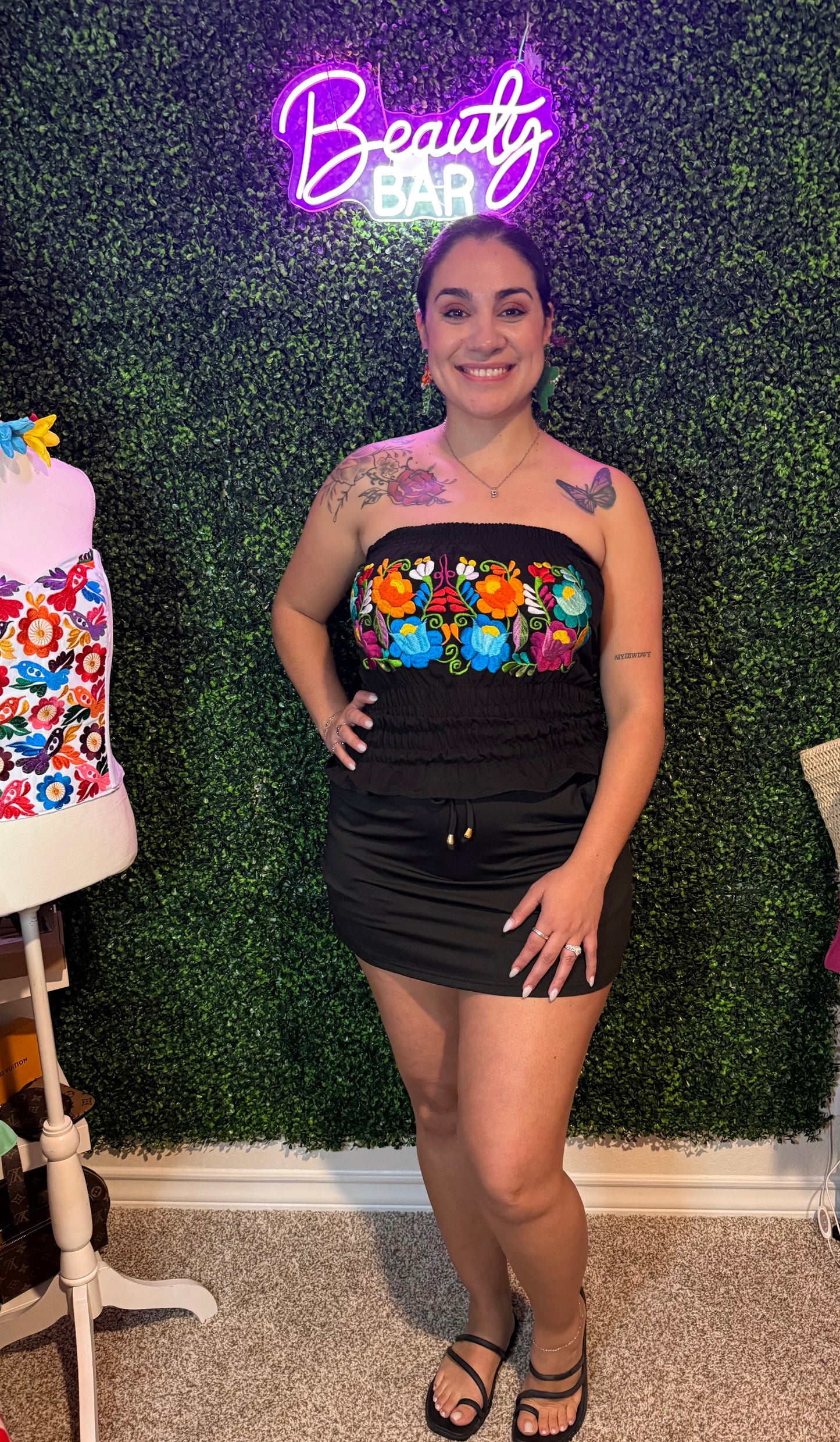 Fiesta Embroidered  Tube Top- Black