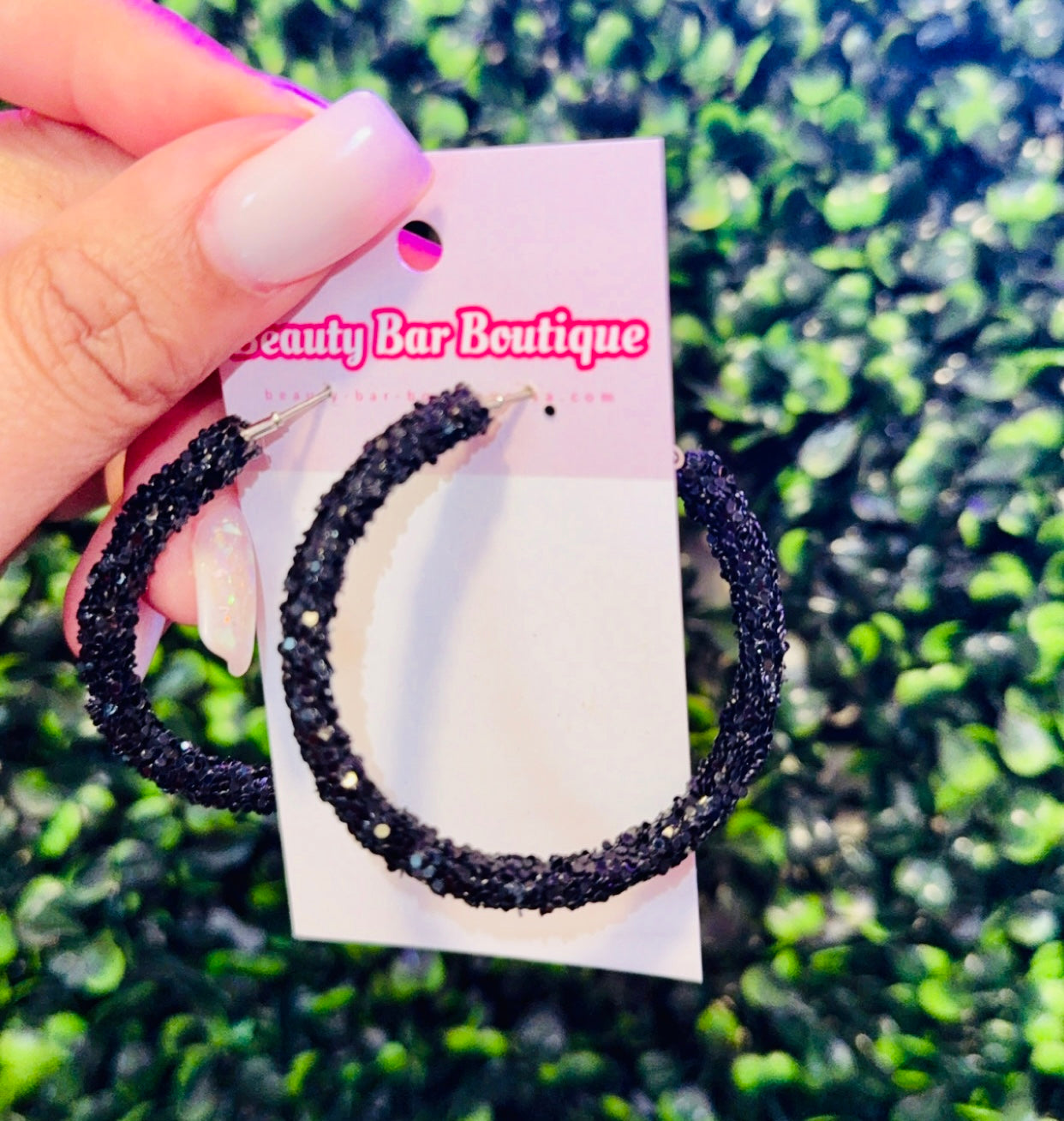 Black Glitter Hoop Earrings