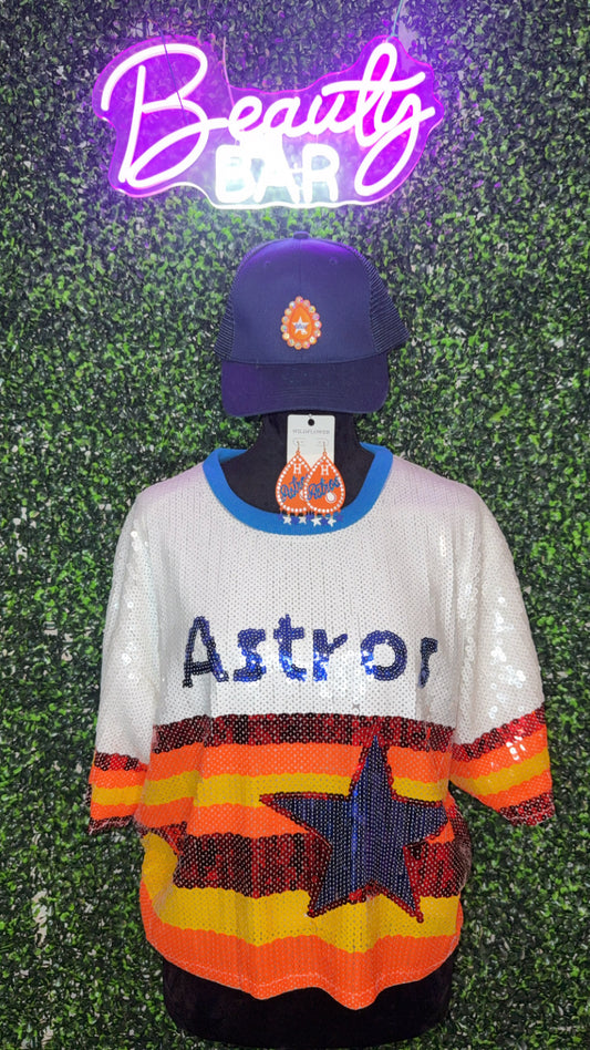 Astros White Crop Sequin Top