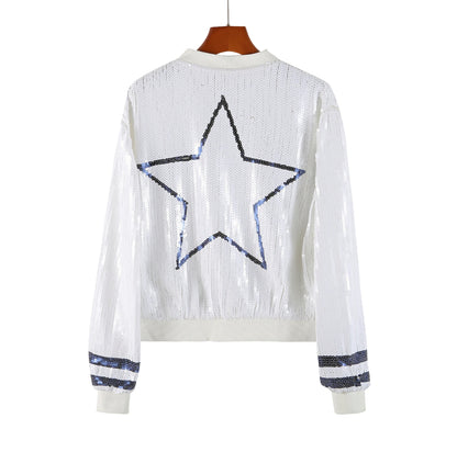 Cowboys White Sequin Bomber Jacket