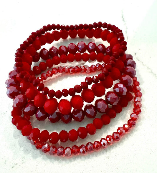 Red Beaded Bracelet Set