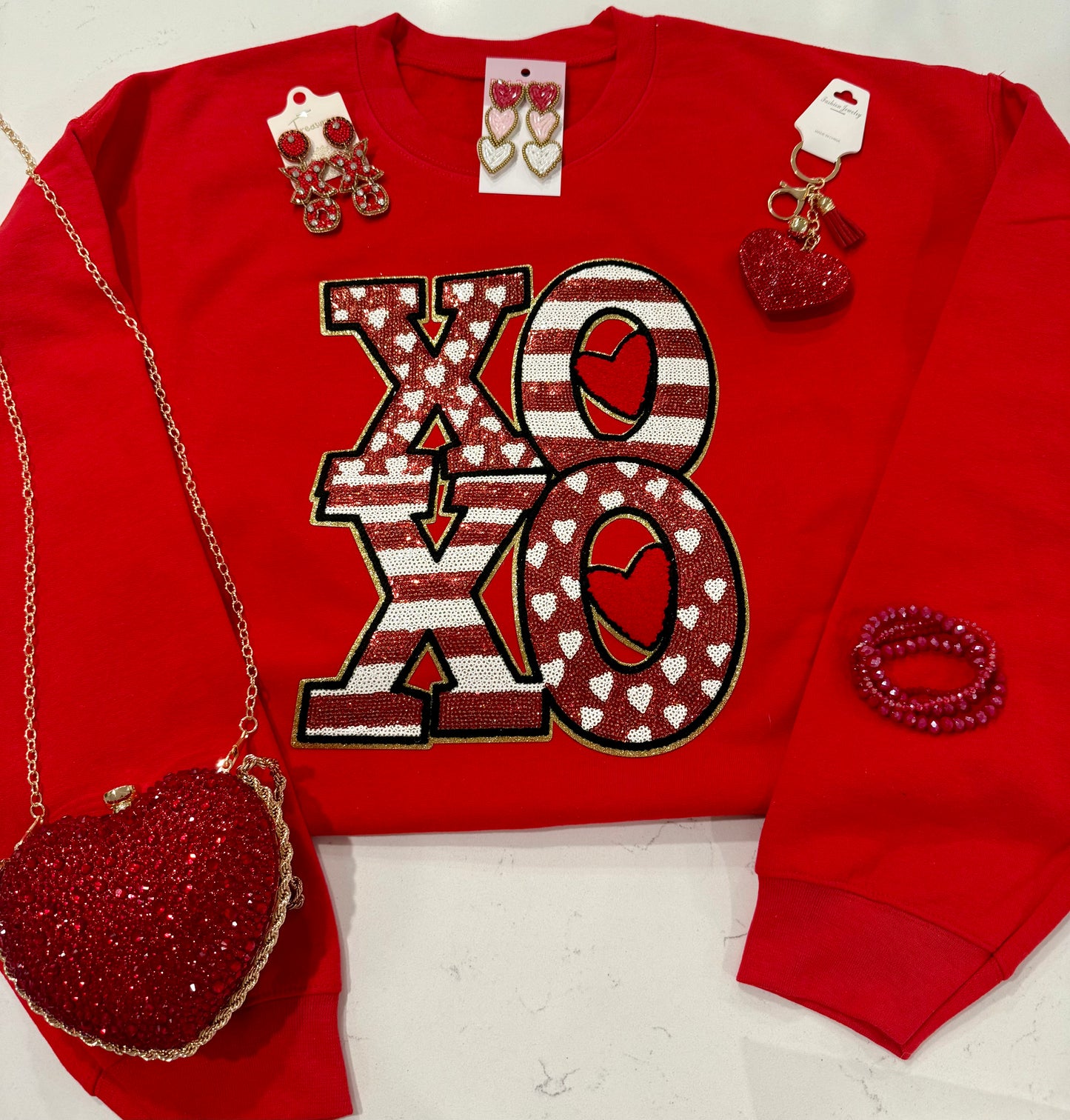 XOXO Hearts & Stripes Sequin Sweatshirt