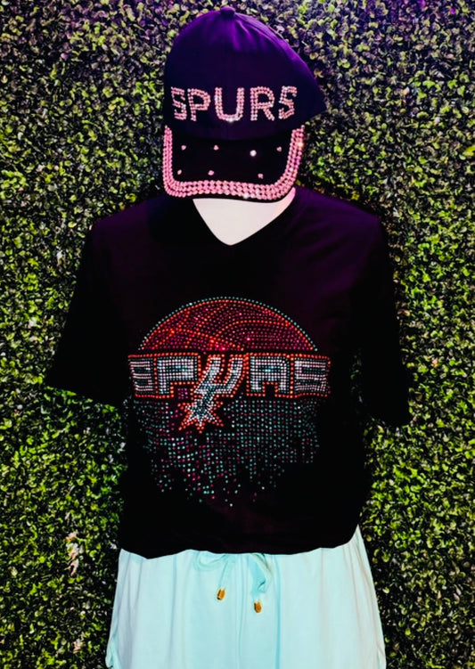 Spurs Dripping In Bling Rhinestone V-Neck