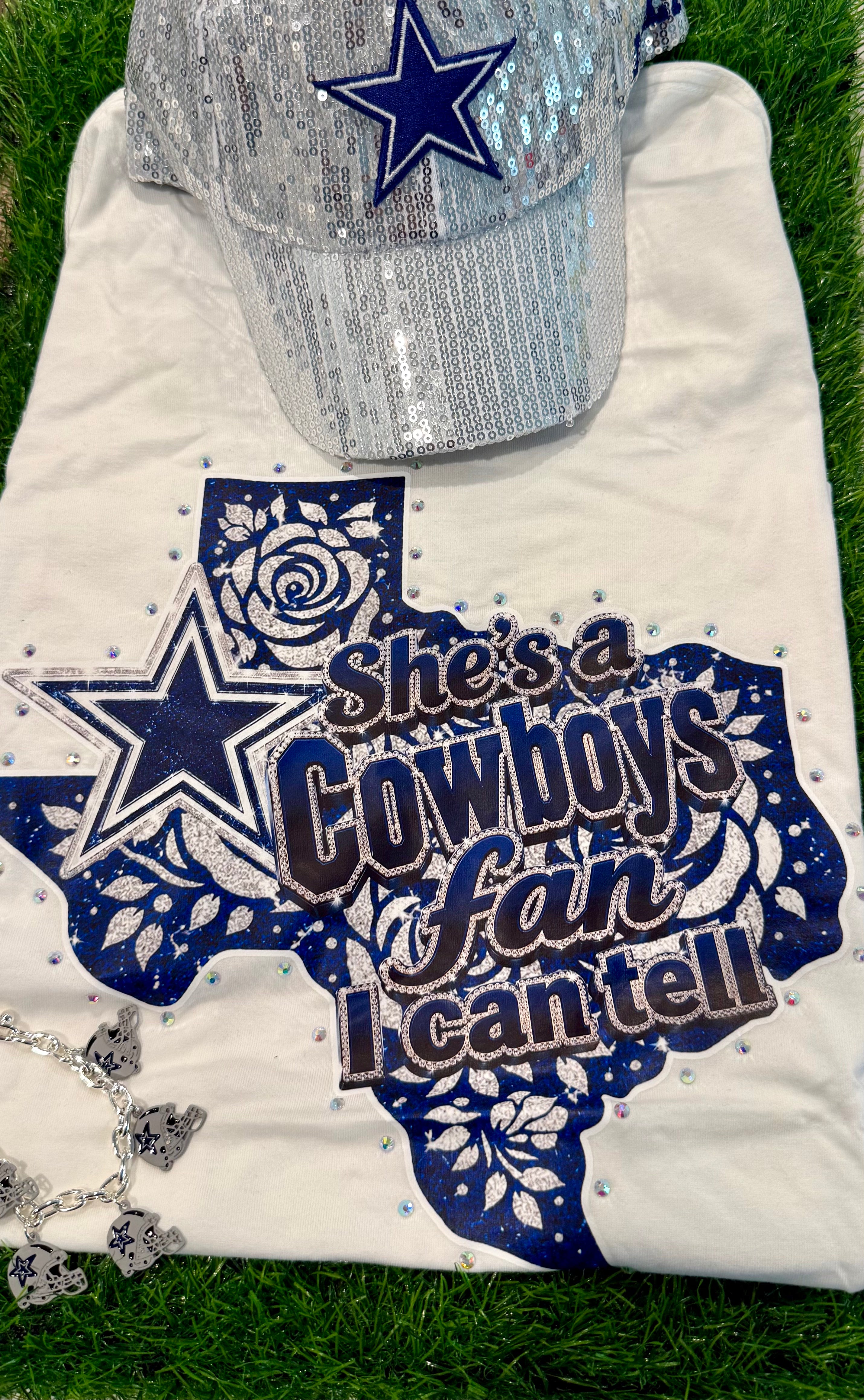 She’s A Cowboys Fan Bling V-Neck Tee