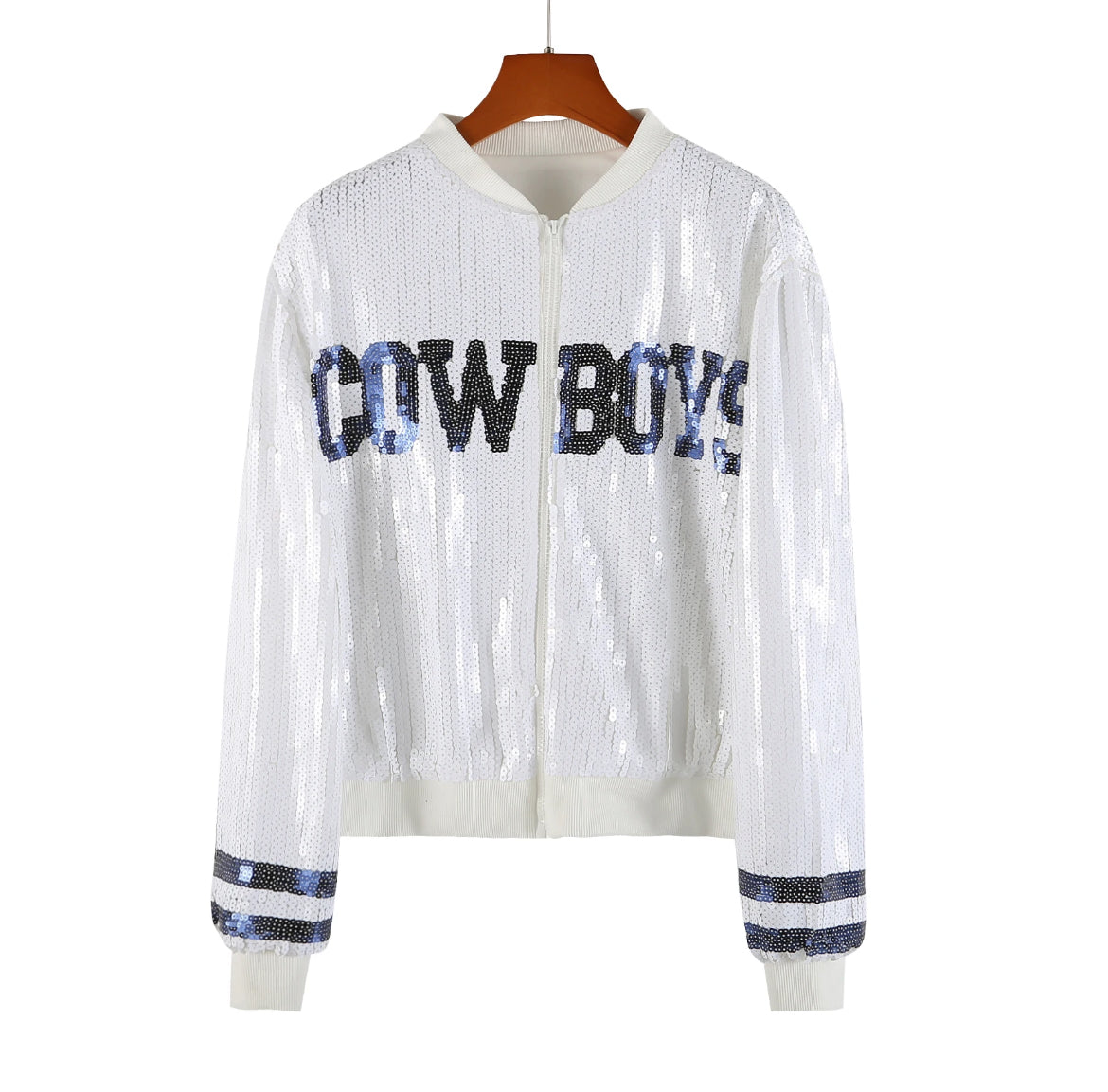 Cowboys White Sequin Bomber Jacket