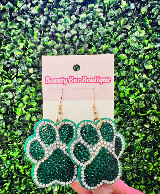 Green Paw Game Day Earrings