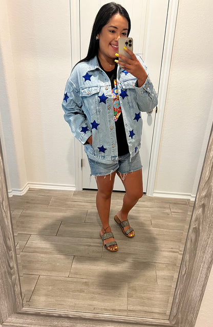 Pre-Order- Blue Sequin Stars Denim Jacket