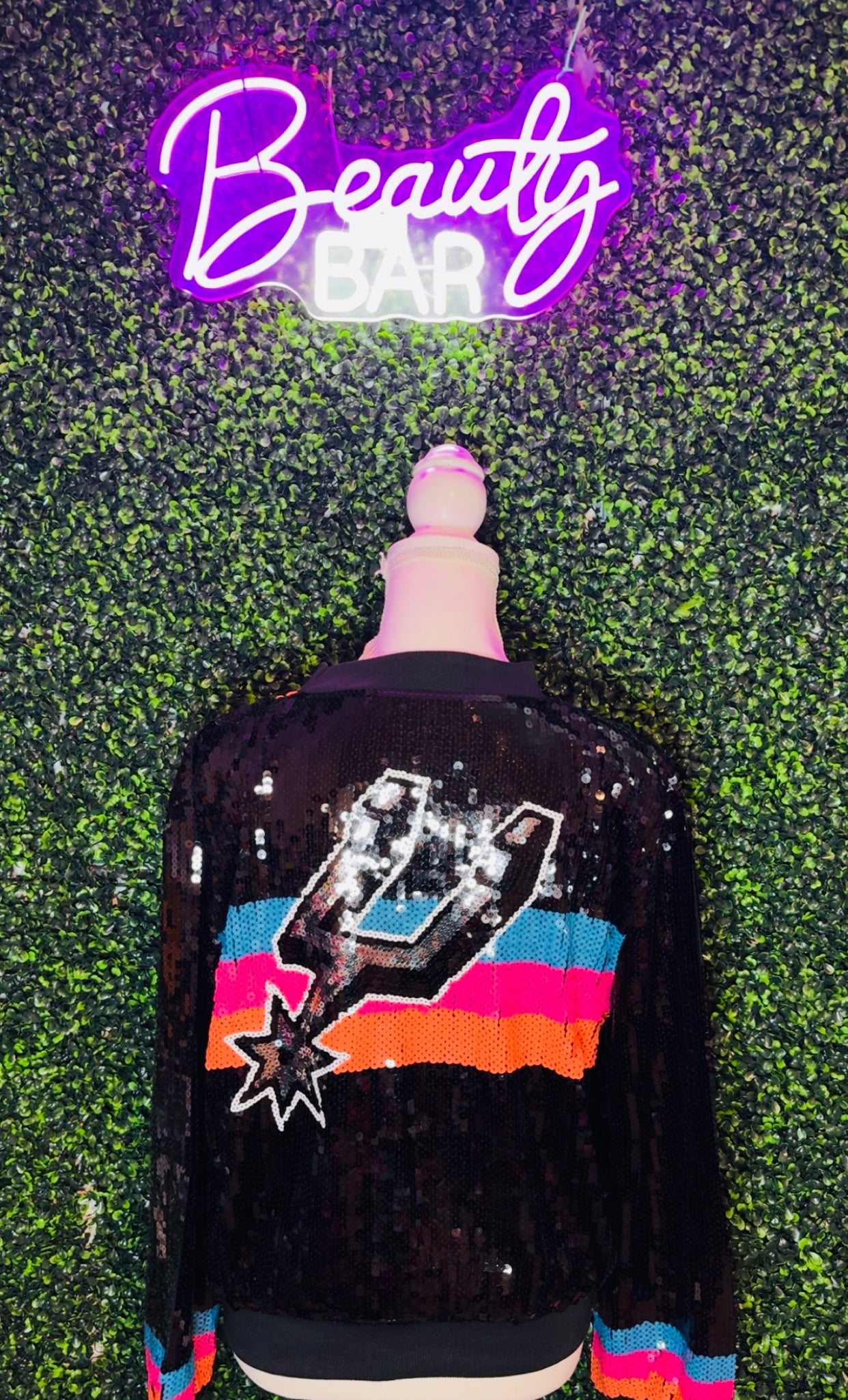Spurs Sequin Bomber Jacket- Black