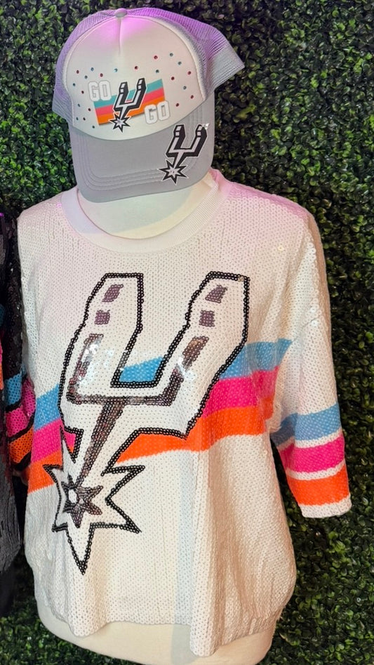 SPURS White Sequence Crop Top