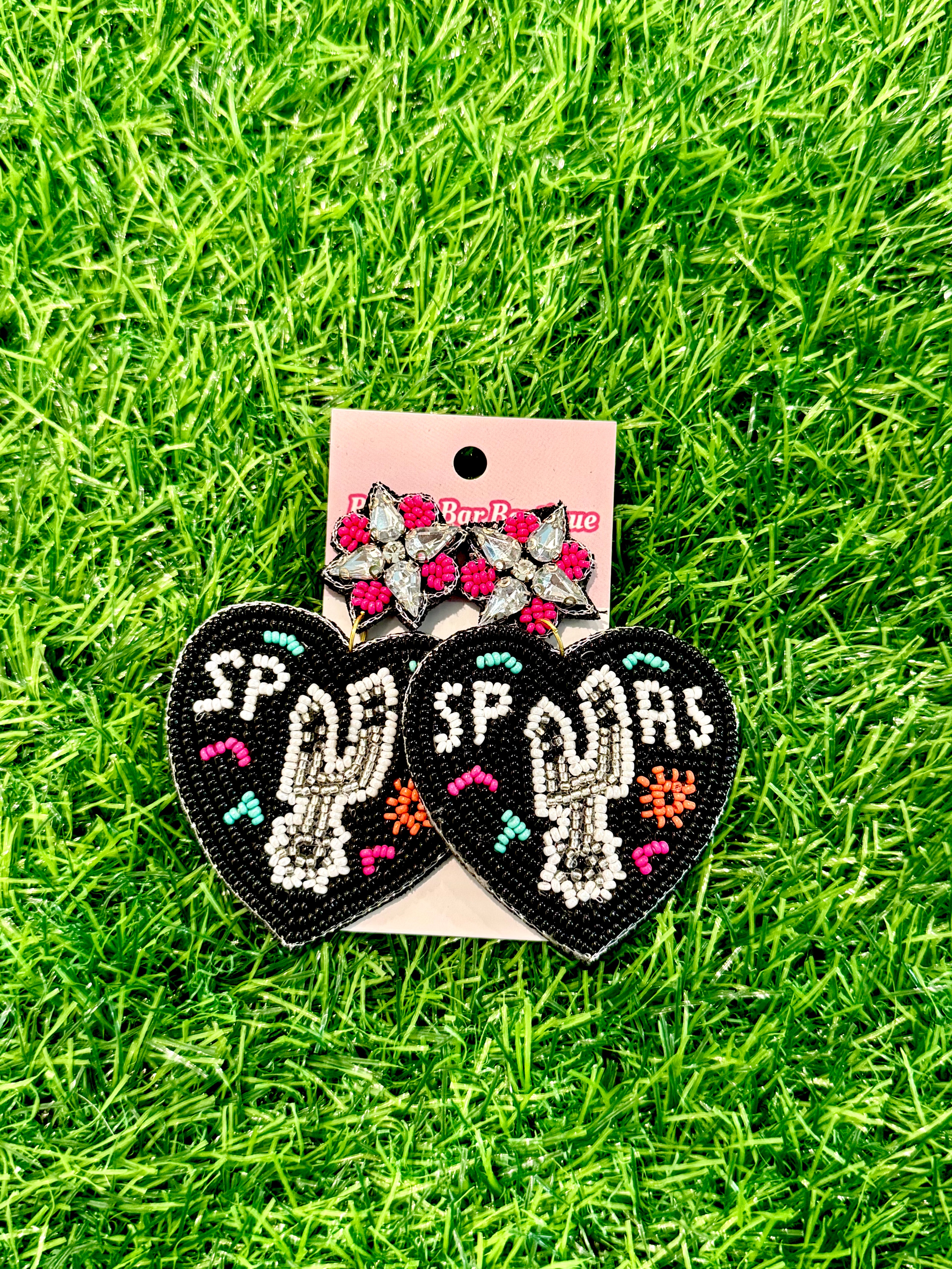 Love My Spurs Heart Beaded Earrings