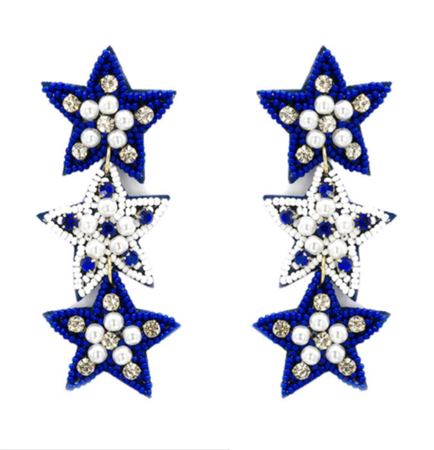 BLUE BEADED PEARL STAR
EARRINGS