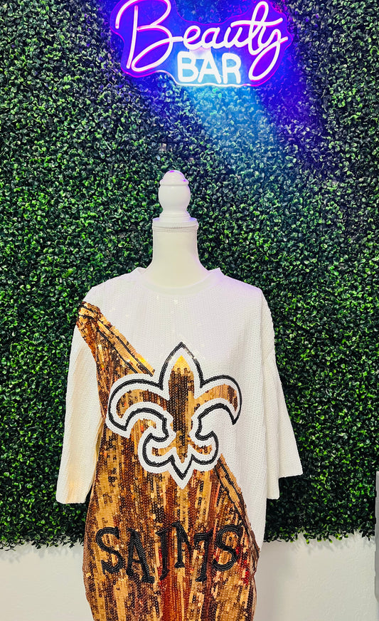 Saints Sequin White/ Gold Dress/ Top