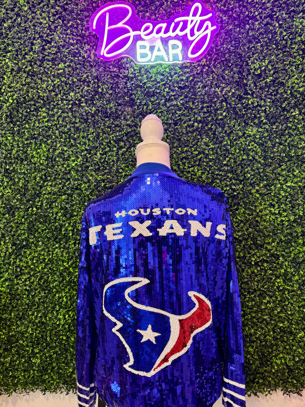 Texans Blue Sequin Bomber Jacket