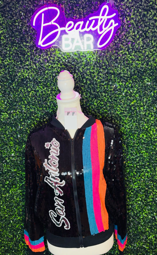 Spurs Sequin Bomber Jacket- Black