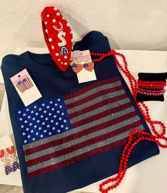 Rhinestone USA Flag Tee
