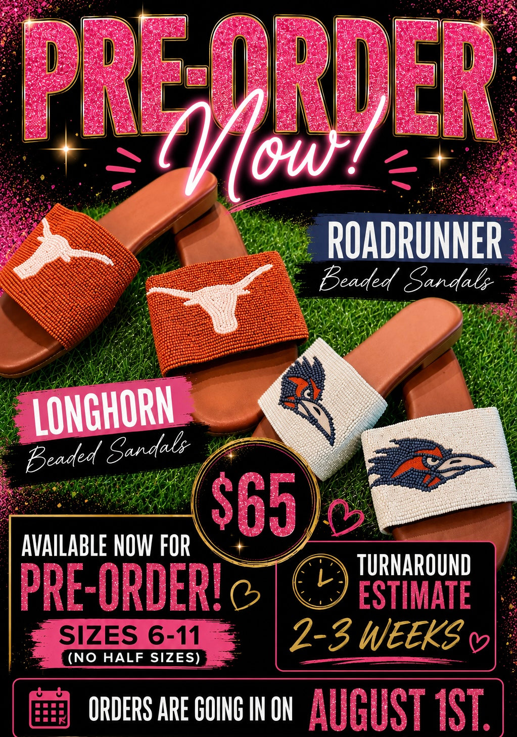 Pre-Order Longhorn/ Roadrunner Beaded Sandals