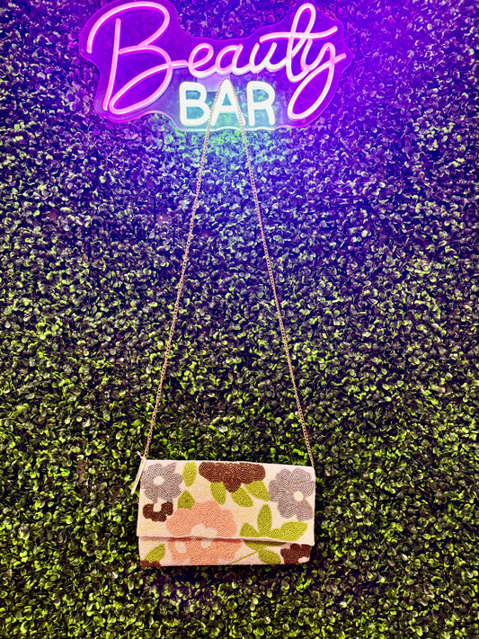 Floral Beaded Crossbody Purse