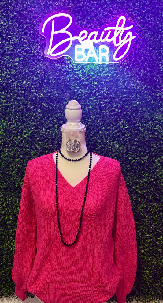 Pink Lady V-Neck Sweater