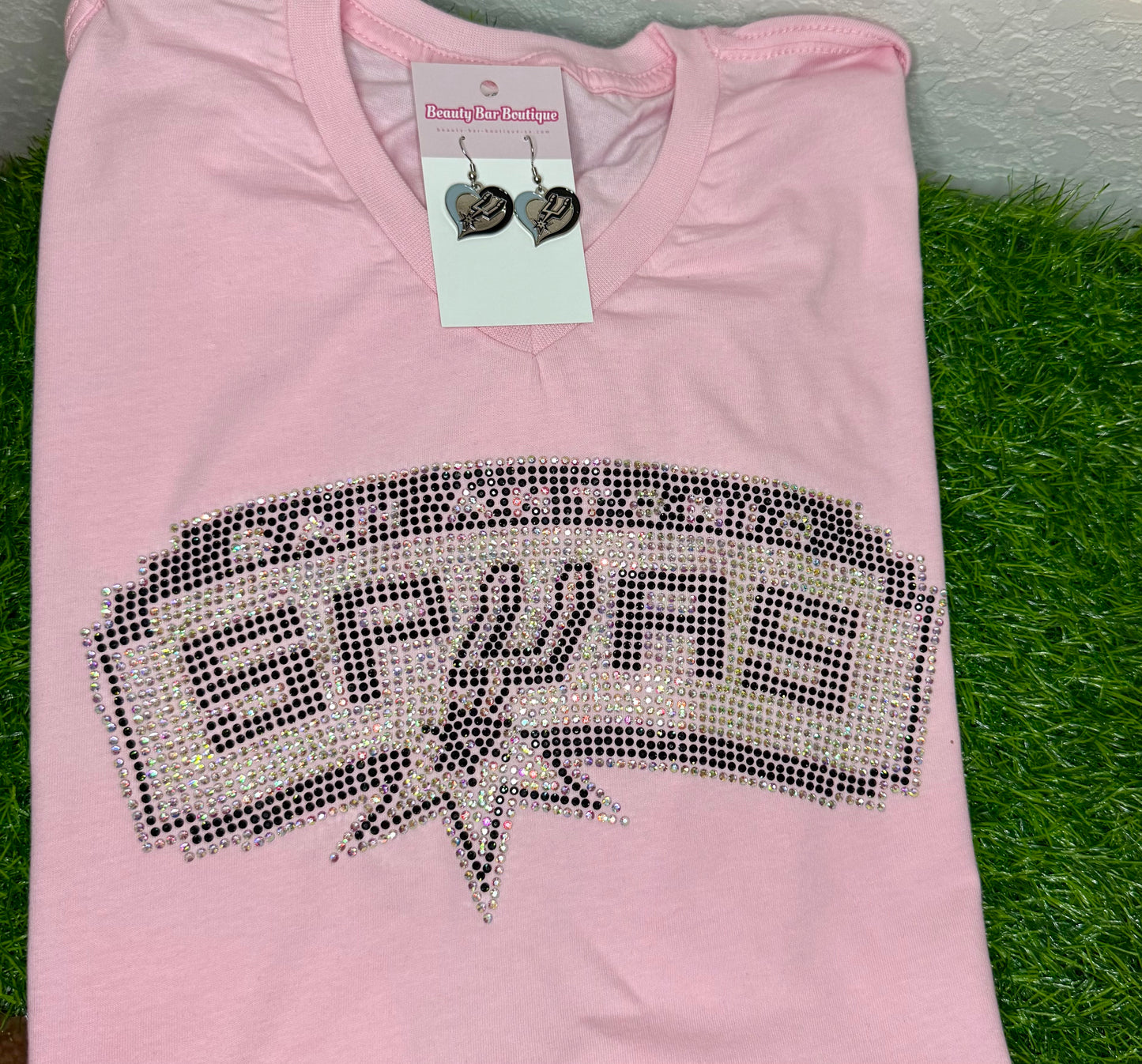 SA Spurs Rhinestone Pink V-Neck
