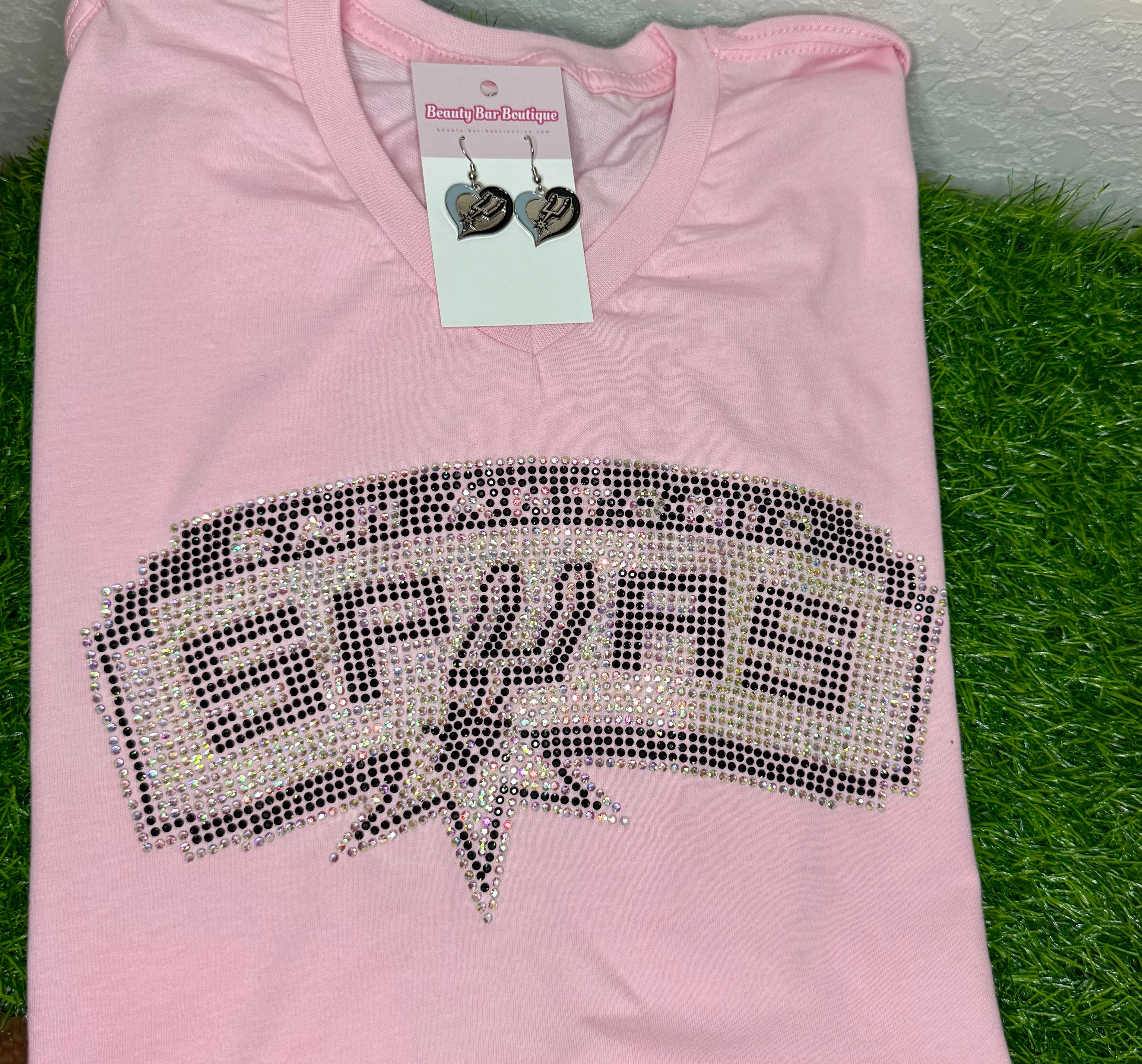 SA Spurs Rhinestone Pink V-Neck