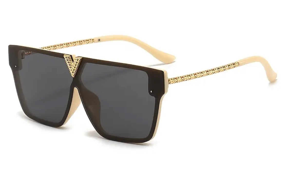 Oversized V Gold Sunglasses