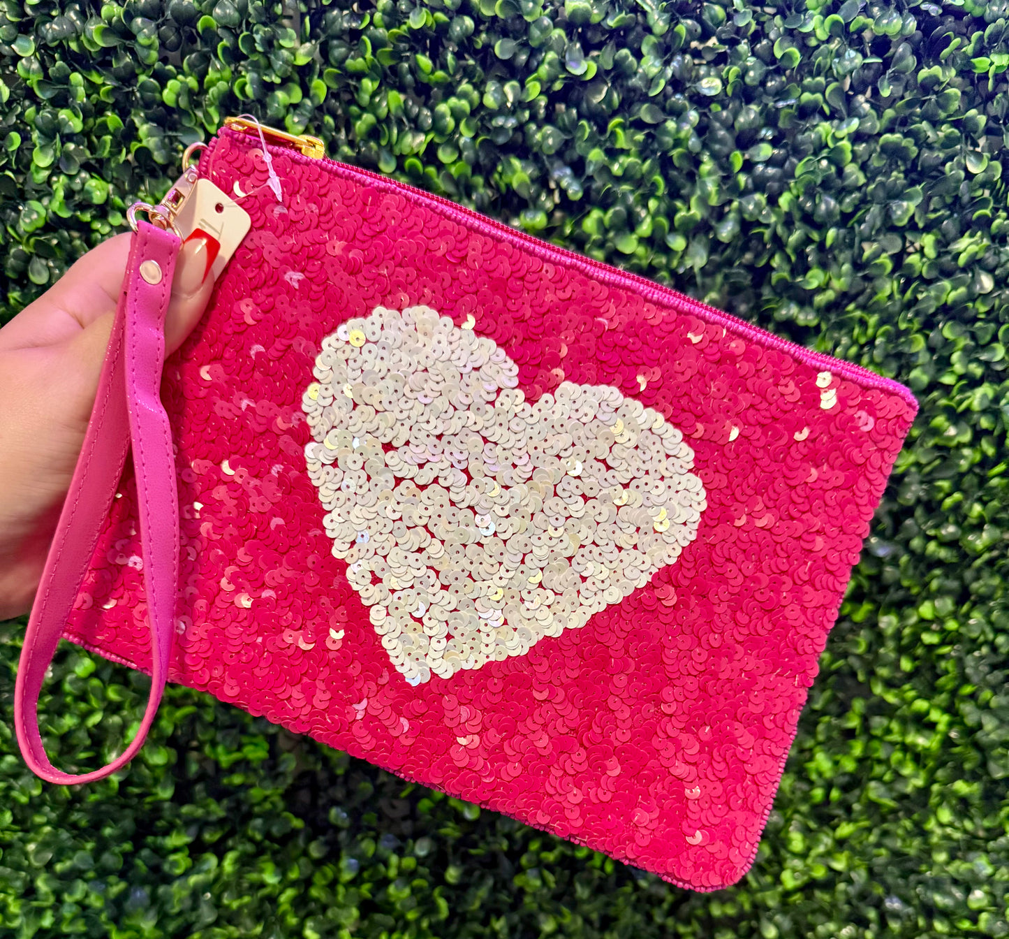 Pink Love Sequin Wristlet