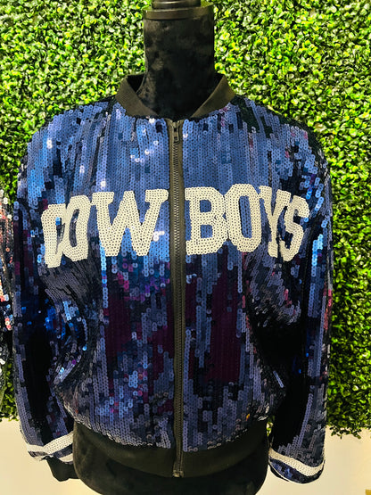 Cowboys Blue Sequin Bomber Jacket