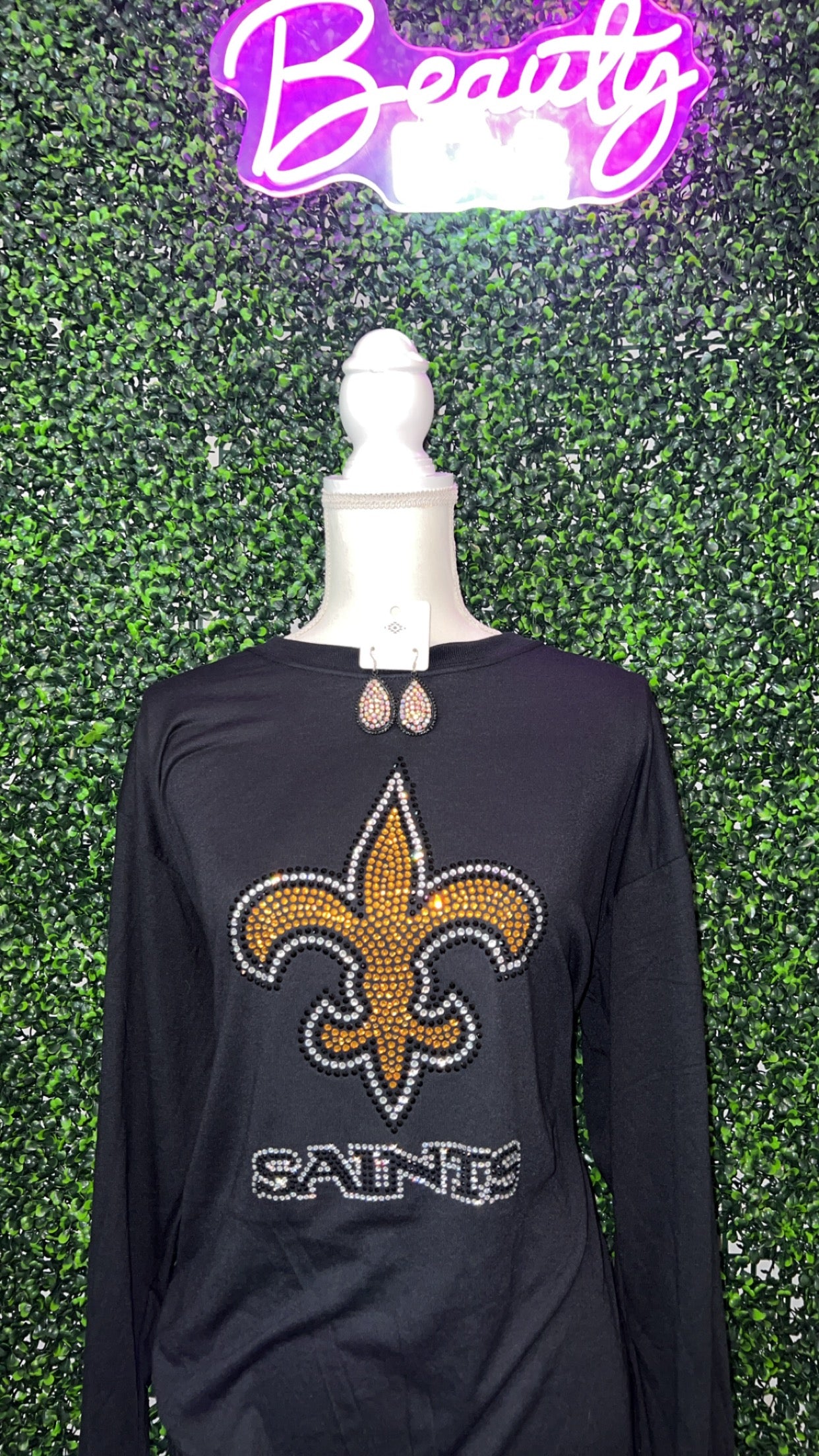 Saints Rhinestone Long Sleeve Shirt