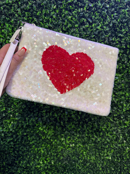 Love Her White Sequin Wristlet Purse