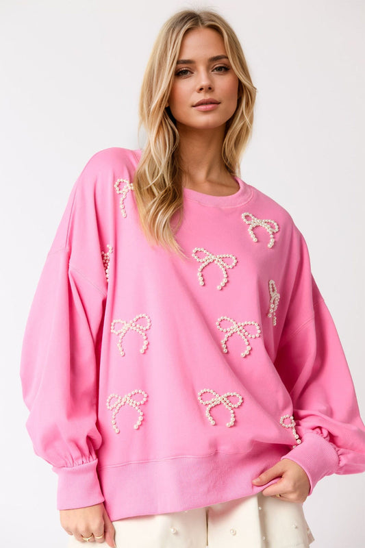 Pink Pearl Bow Sweatshirt