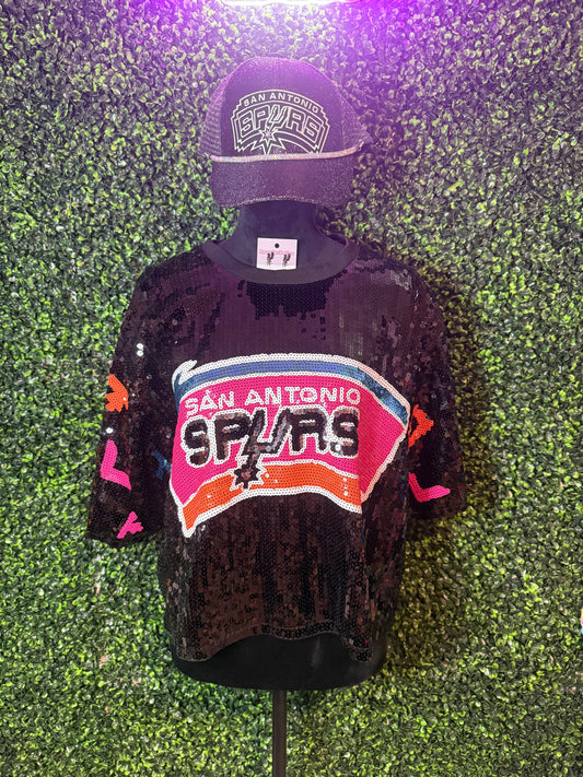 SA Spurs Old School Logo Sequence Crop Top