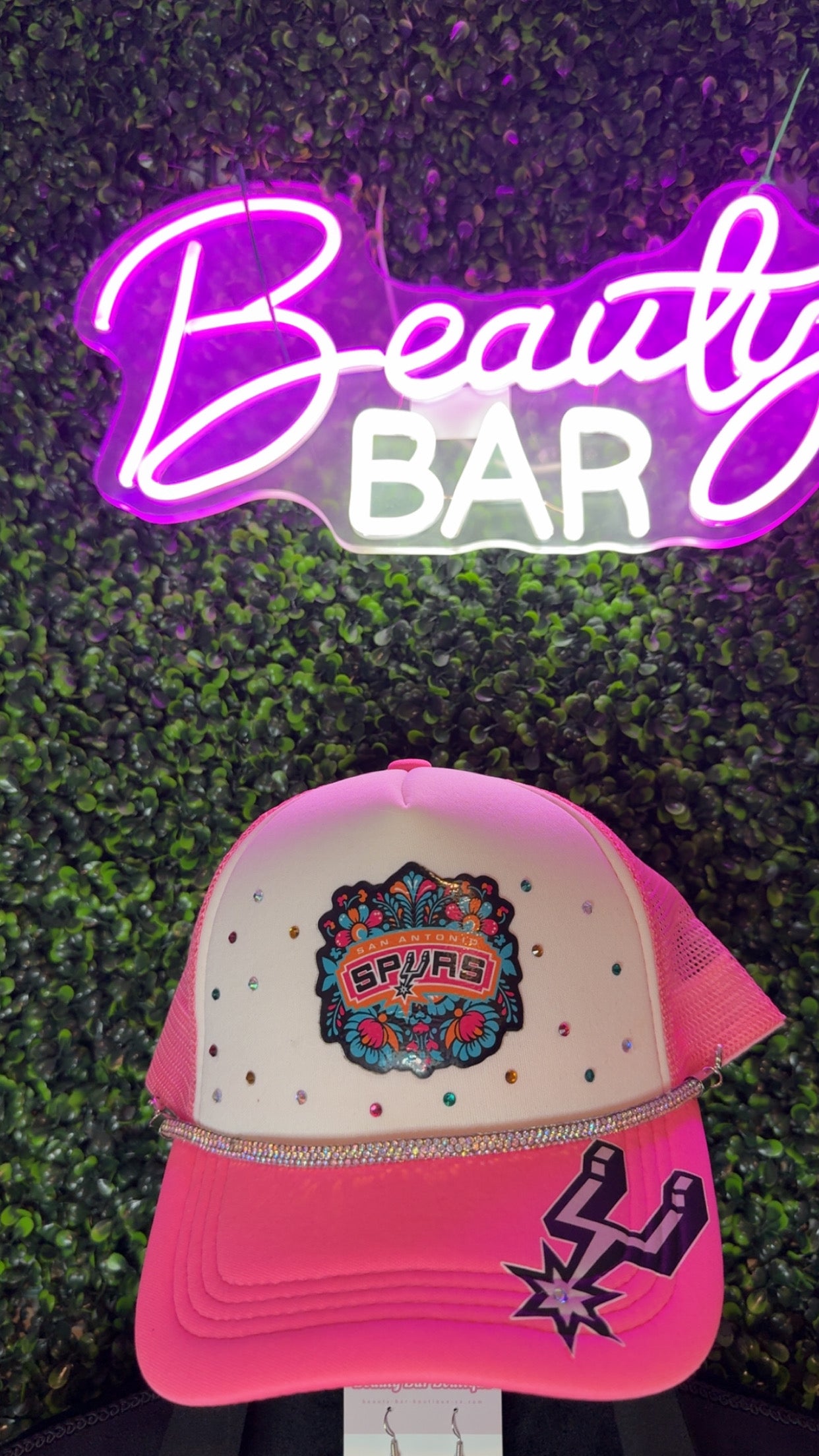 Neon Pink Floral Spurs Custom Cap