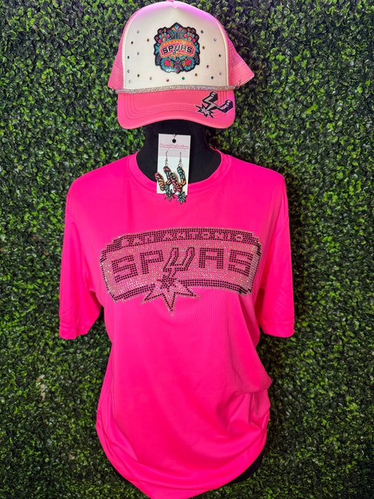 Neon Pink Rhinestone Spurs Tee