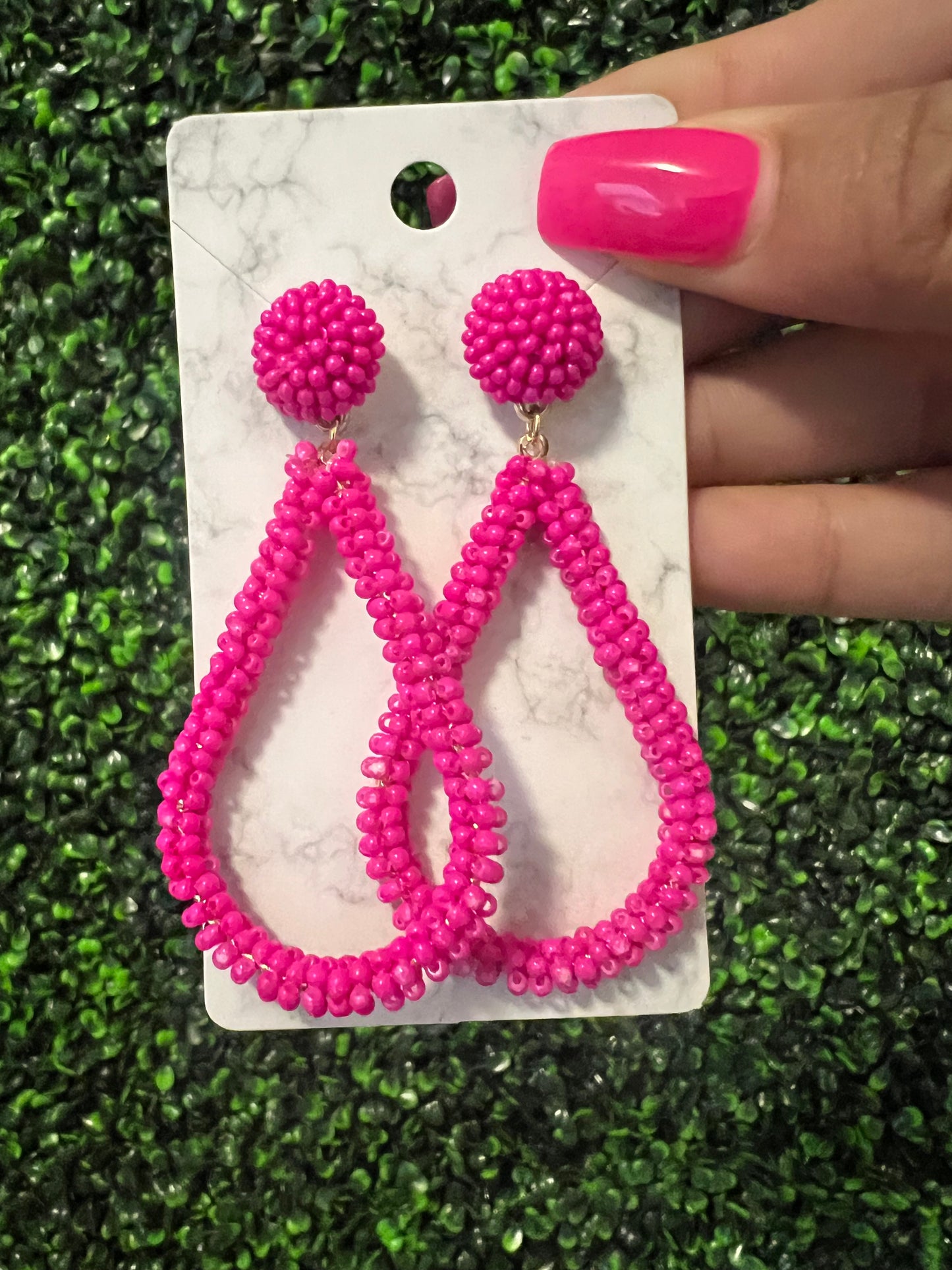 Pink Drop Beaded Earrings