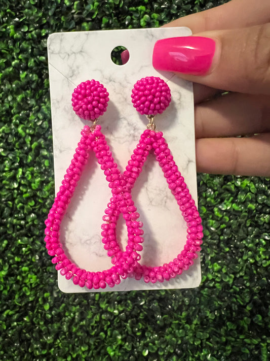 Pink Drop Beaded Earrings