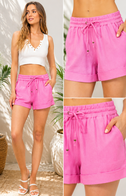 Aly & Co. Linen MidRise Drawstring Shorts