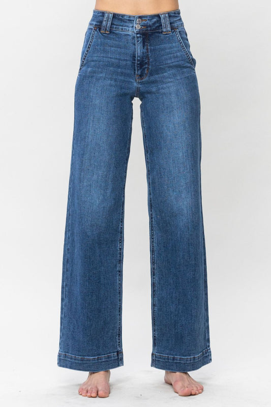 Pre-Order Judy Blue Full Size Double Button Wide Leg Jeans