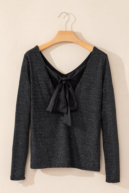 Pre-Order Bowknot V-Neck Long Sleeve Blouse