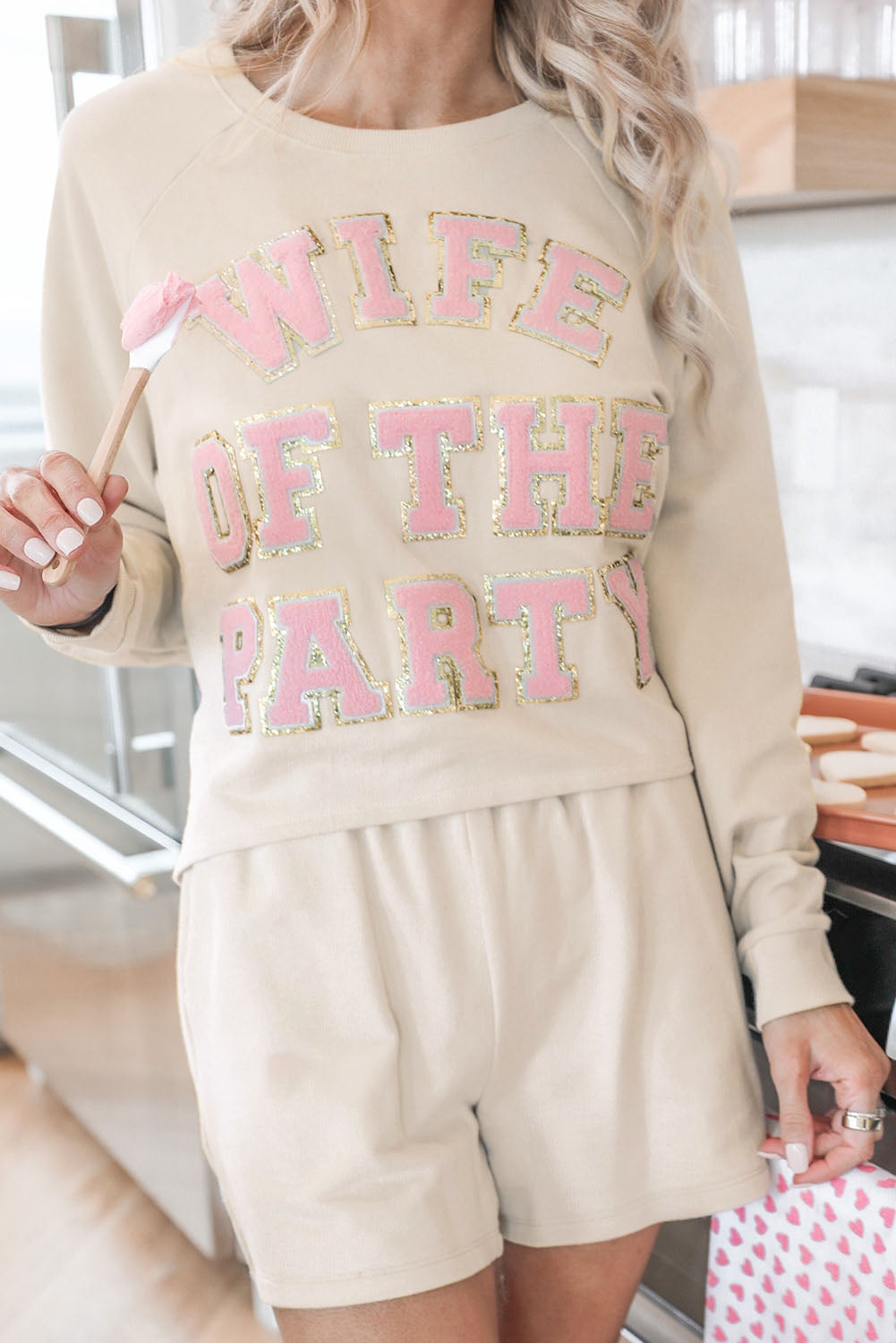 Wife of the Party Embroidered Sweatshirt and Shorts Loungewear Set