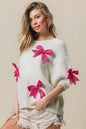 BiBi Sequin Bow Puff Sleeve Sweater