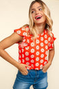 Haptics Round Neck Ruffled Floral Contrast Knit Top