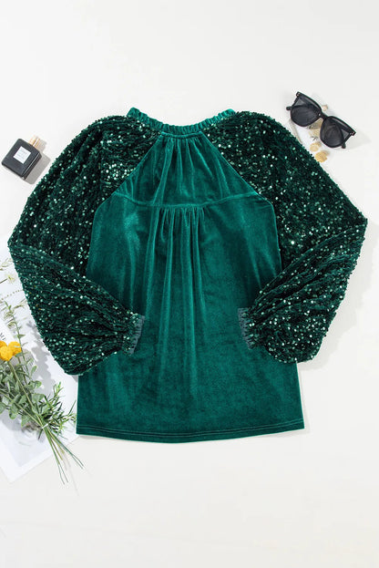 Sequin Velvet Long Sleeve Blouse