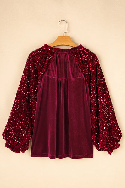 Sequin Velvet Long Sleeve Blouse