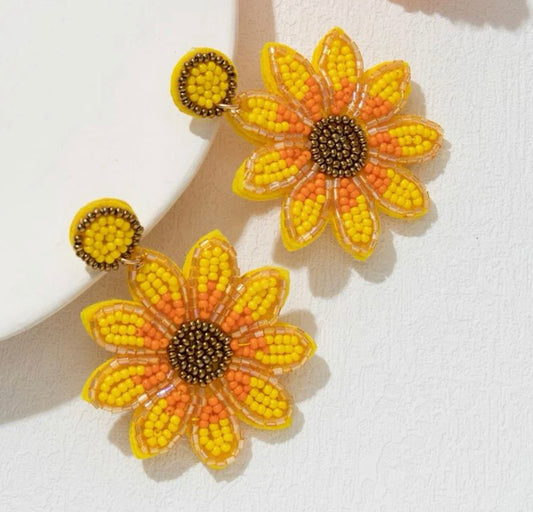 Sunflower Beaded Earrings
