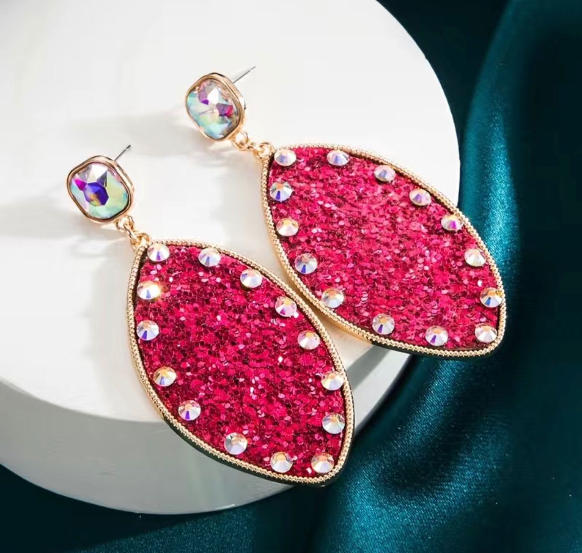 Hot Pink Glitter Drop Earrings