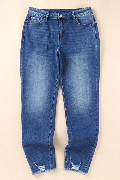 Raw Hem Skinny Jeans with Pockets