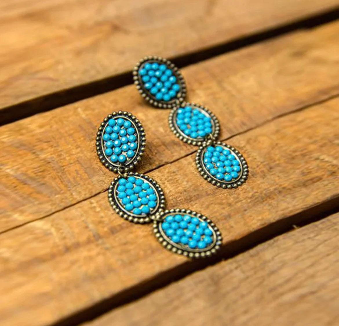 Bronze & Blue Drop Earrings