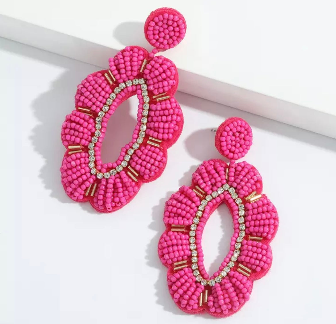 Hot Pink Beaded Drop Earrings